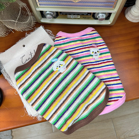 Pet Embroidered Colorful Striped Vest