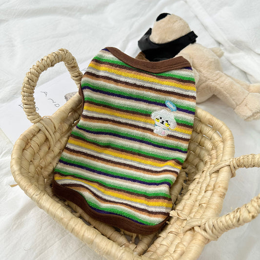 Pet Embroidered Colorful Striped Vest