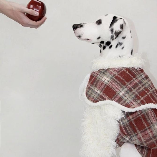 Pet Red Plaid Double-Layered Fleece Lined Outfit and Cape