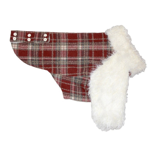 Pet Red Plaid Double-Layered Fleece Lined Outfit and Cape