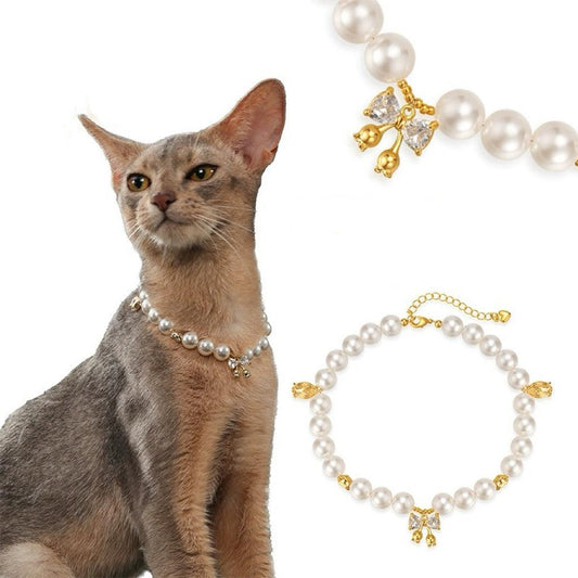 Bowknot-Pet Pearl Necklace Collar - WizzPaw