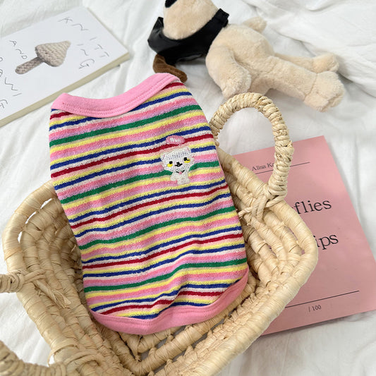 Pet Embroidered Colorful Striped Vest