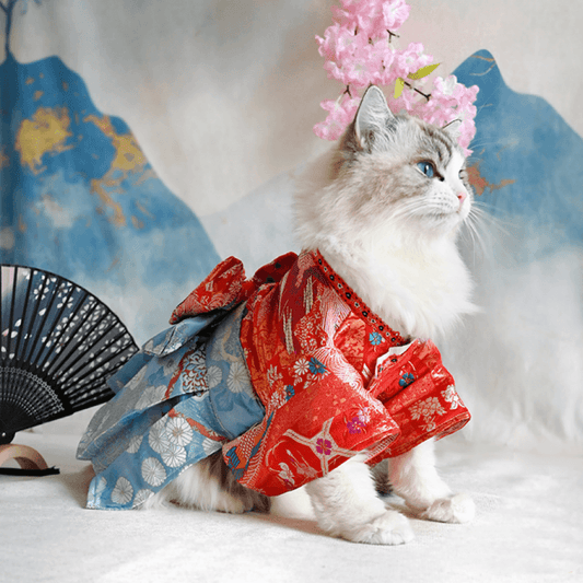 Japanese-Style Pet Kimono - Crane Spring Returns - WizzPaw