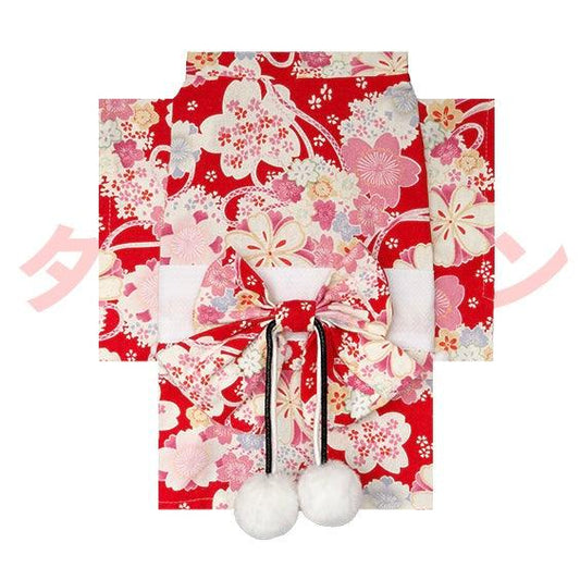 Japanese-Style Pet Kimono - Floral Drum-red