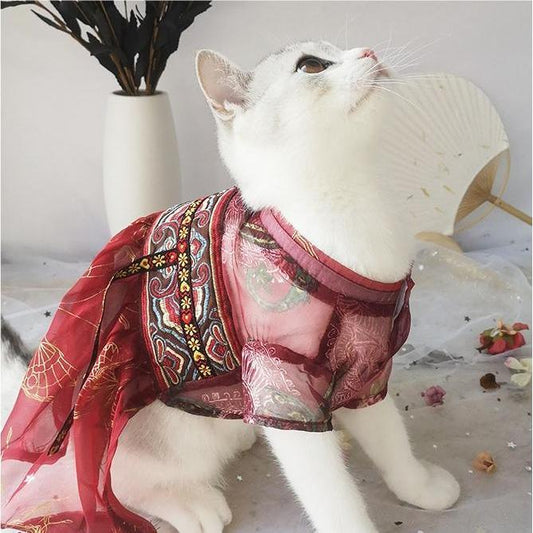 Traditional Chinese Style Pet Hanfu Dress - Peach - WizzPaw