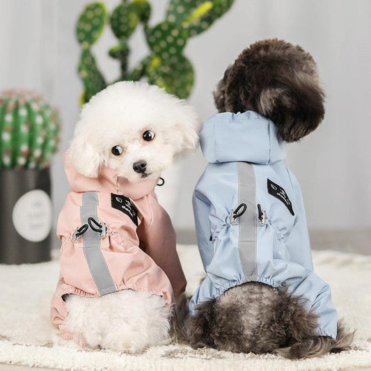 Waterproof Hooded Four-Legged Dog Raincoat with Reflective Details - WizzPaw